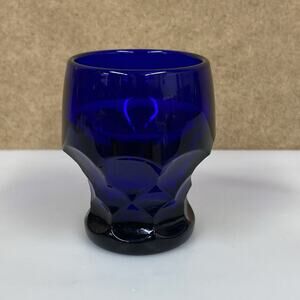 Small Cobalt Blue Glass Cup Shot Glass 2.75” Tall Vintage Dining Barware